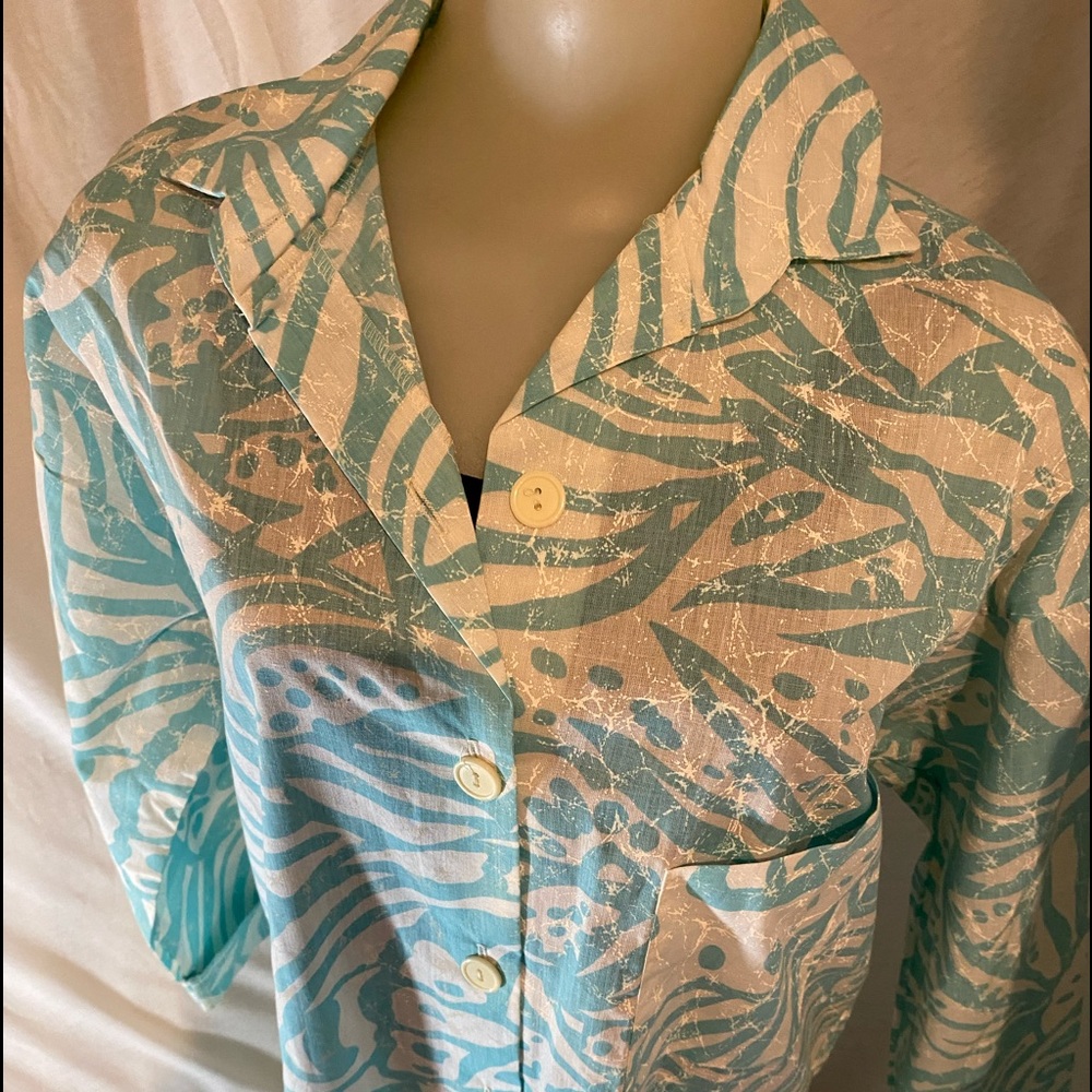 Blouse LadiesVintage Green/WhitePrint Liz Thomas M